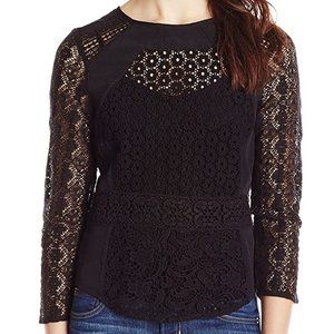 Lucky Brand Sheer Mixed Lace Peasant Blouse